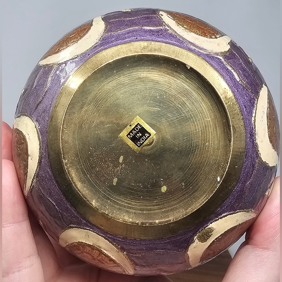 Vintage Brass & Enamel Cloisonne Handpaint Swan Vase Made in India 5" Tall - Picture 7 of 13